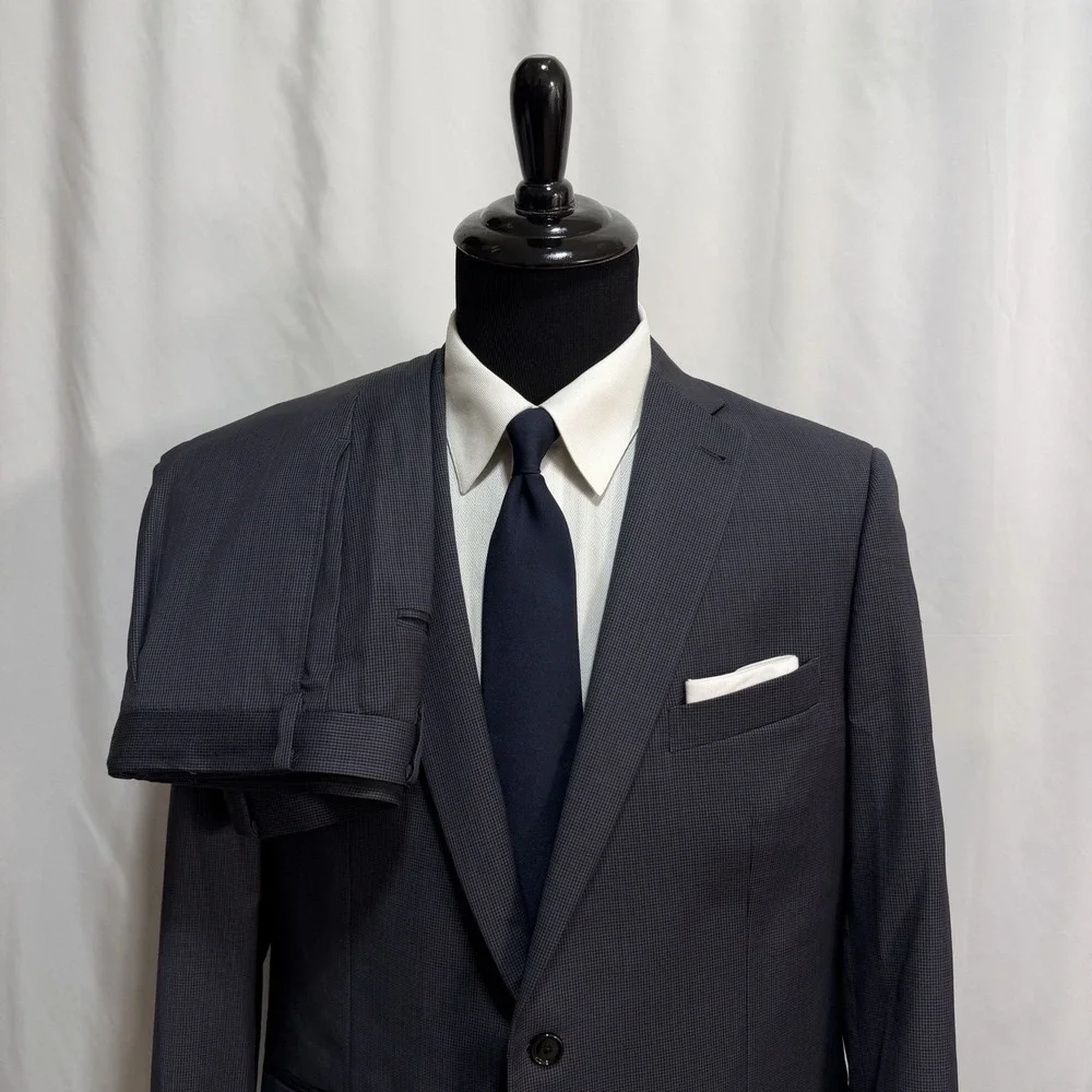 Indochino Suit Mens 44L Pants 36x29 100% Wool Career Houndstooth Blue Brown